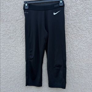 Nike Black Capri Leggings with White Swoosh Logo